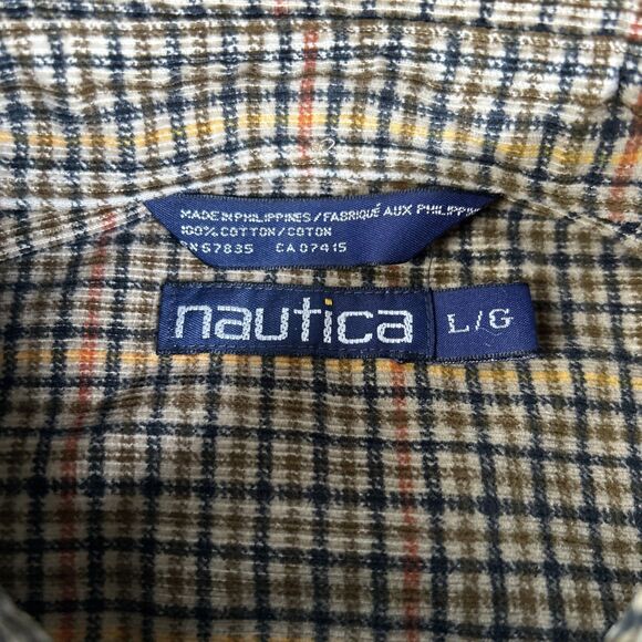 Vintage Nautica Men’s L Corduroy Brown Plaid Long Sleeve Button Down - Picture 4 of 5